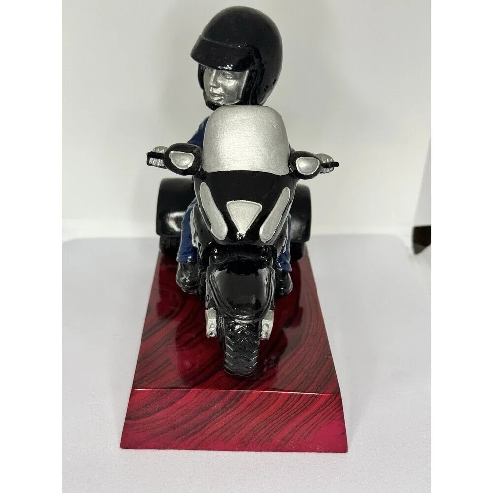 Motorcycle Trike Bobblehead Figurine Rider In Blue Suit On Red Base